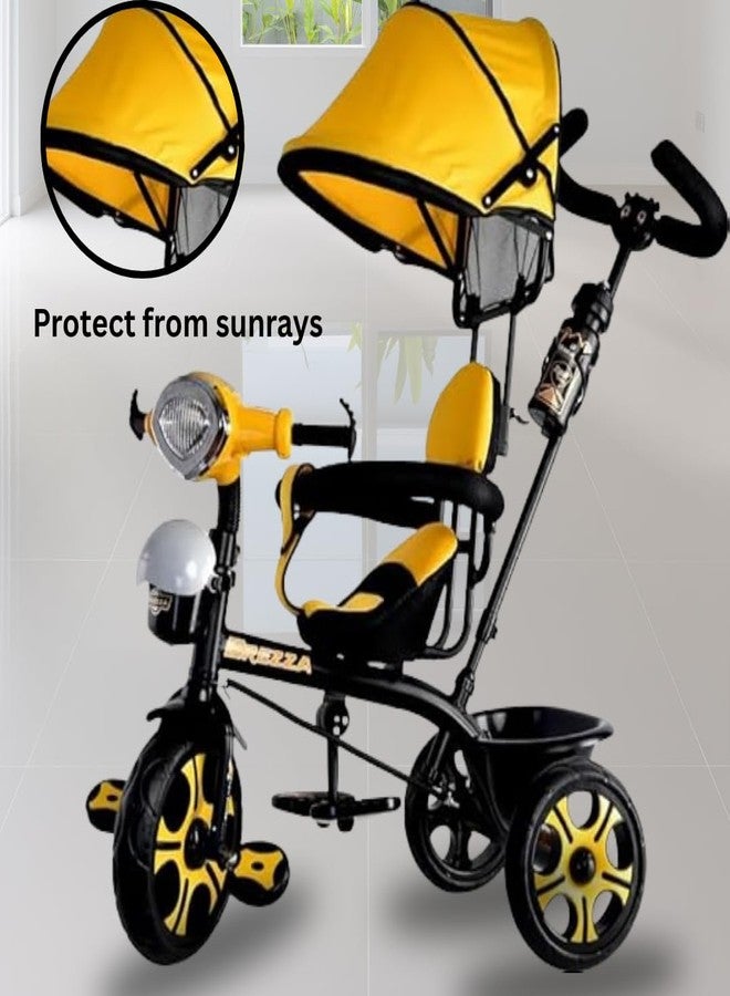 Maanit Kids Tricycle with Canopy & Dual Storage Basket - Toddler Bike with Parental Handle Control, Safety Guardrail & Comfort Seat - Trike for Ages 1.5-5 Years (Yellow) - Image 2